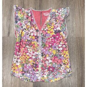 Kate Spade Floral Top XS Dot Print Burnout Pink Flutter Sleeve Spring